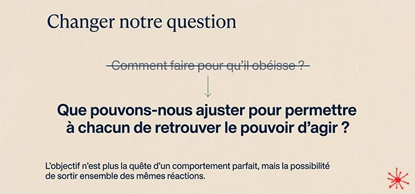 Changer notre question, que pouvons-nous ajuster pour permettre à chacun de retrouver le pouvoir d'agir?